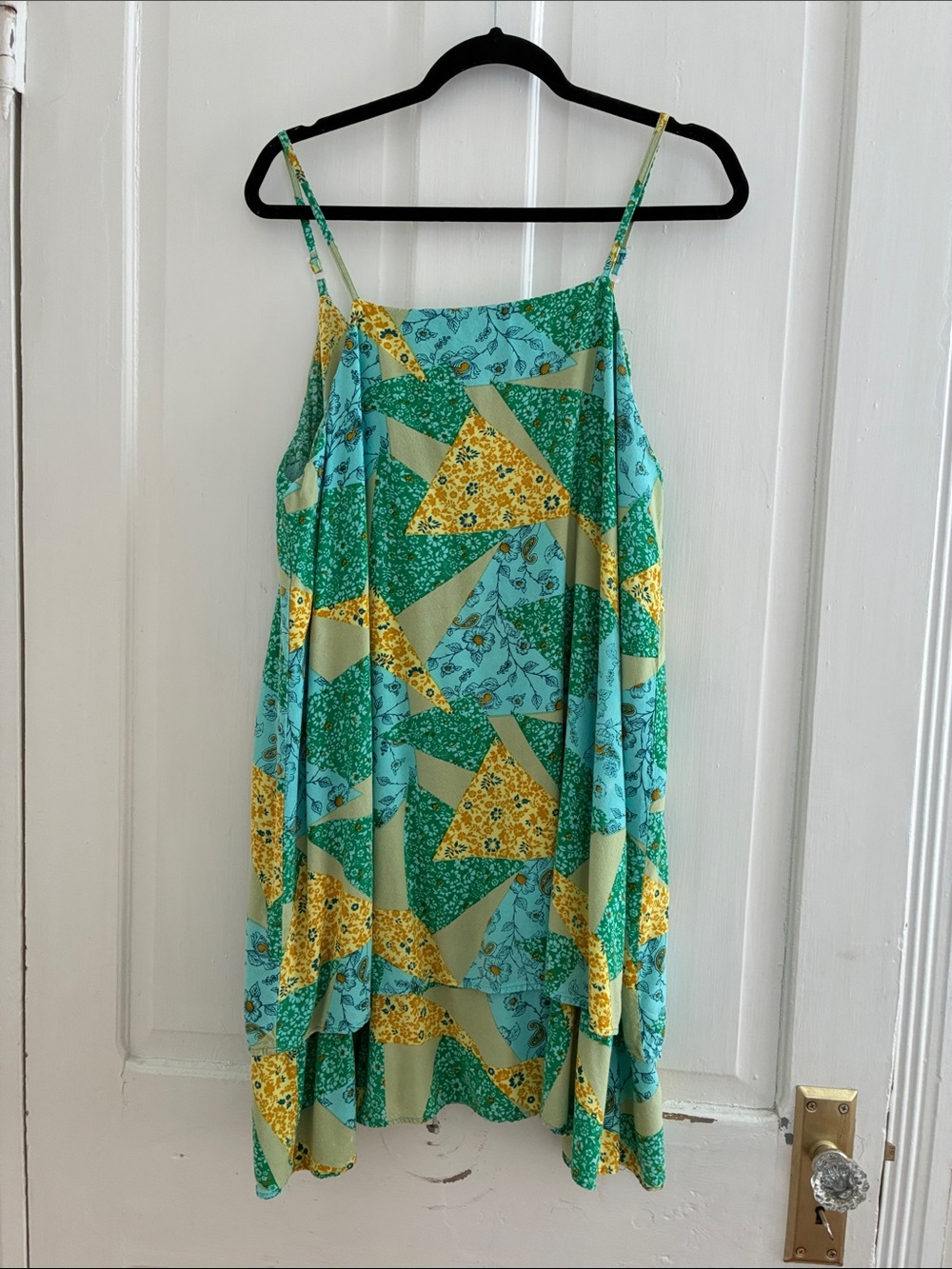 K Jordan Colorblock Floral Patchwork Mini Dress in Aqua, Green, and Yellow